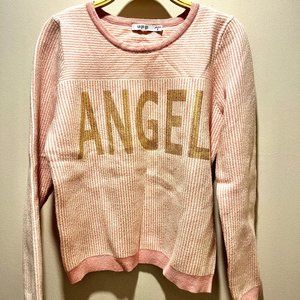 Pink Knit Sweater for Women - Round Neck\Vertical Stripes\ College Style